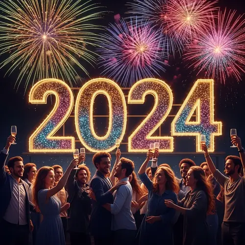 Vibrant New Year 2024 Celebration | Colorful Festivities & Fireworks