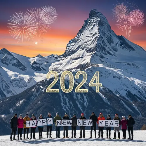 Breathtaking New Year 2024 Celebration on Majestic Snowy Mountain