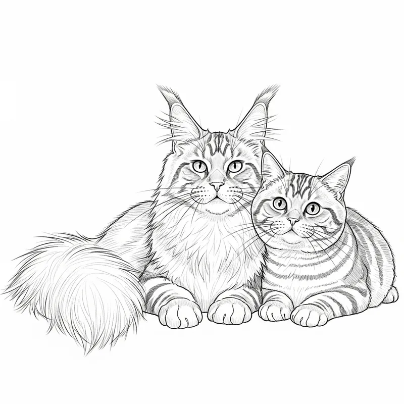 Sketch of Maine Coon and Scottish Straight Tattoo Cats Sketch of Maine Coon and Scottish Straight Tattoo Cats