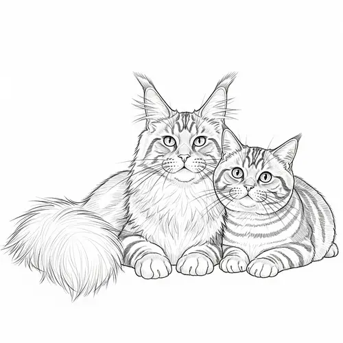 Detailed Tattoo Design of Maine Coon and Scottish Straight Cats