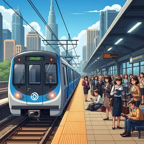 Modern Metro Train Digital Illustration in Cityscape