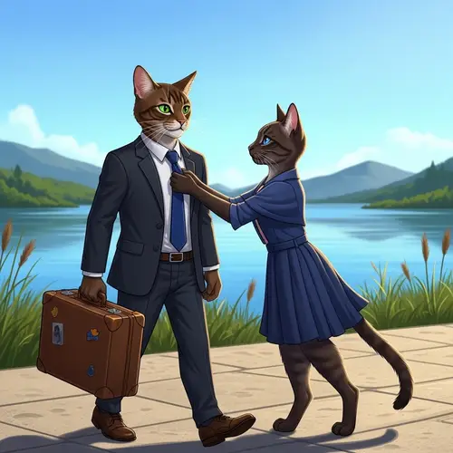 Elegant Male and Graceful Female Cats on Their Journey