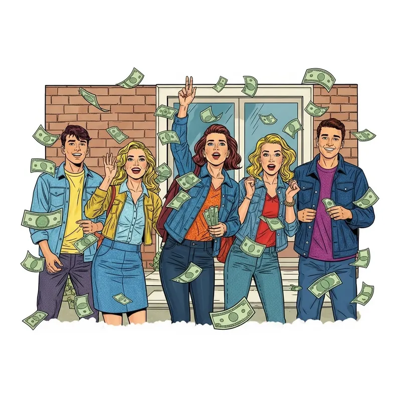 Teenagers Surrounded by Cash - Pop Art Roy Lichtenstein Inspired Scene Teenagers Surrounded by Cash - Pop Art Roy Lichtenstein Inspired Scene