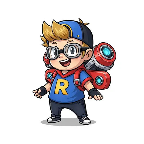 Playful Roblox Character Illustration | Short Stature, Red & Blue Accessories