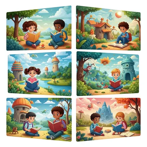 Vibrant Children's Book Poster: Reading & Exploring Magical Worlds