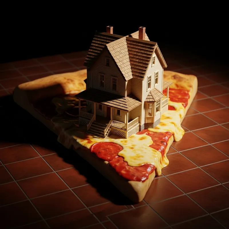 Miniature House on Pizza Slice Floor Model