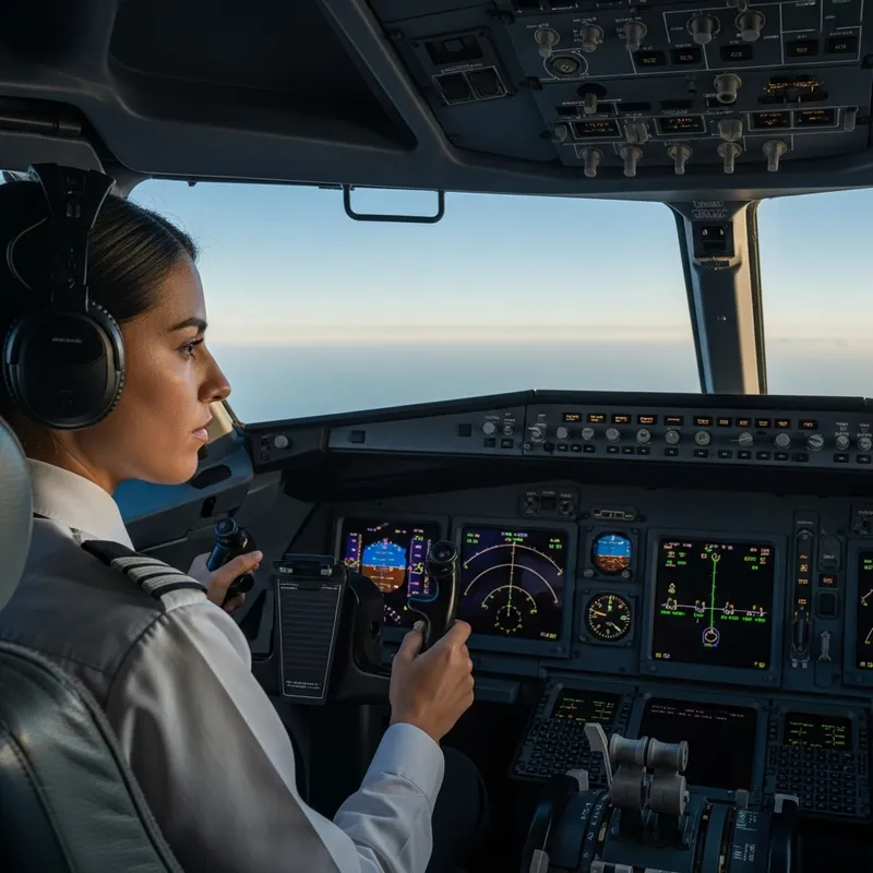 Hispanic Female Pilot in Airplane Cockpit | Skilled Aviator