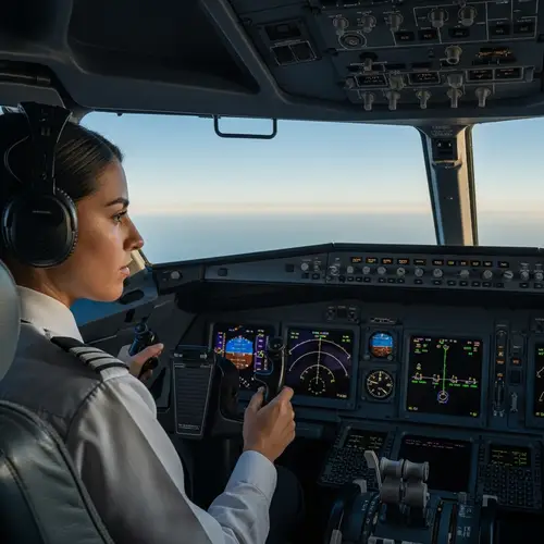 Female Hispanic Pilot in Airplane Cockpit | Aviation Professional