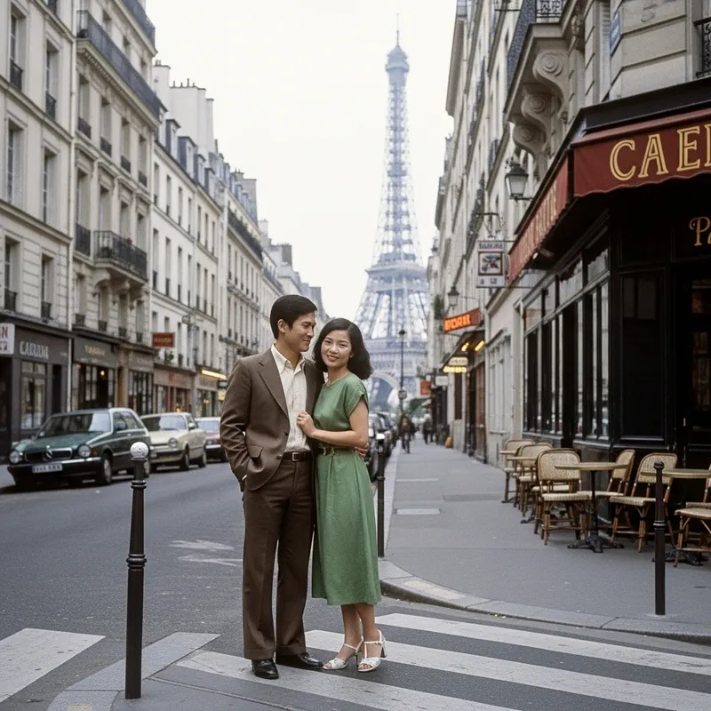 Loving Couple in Paris 1975: A Timeless Moment Loving Couple in Paris 1975: A Timeless Moment
