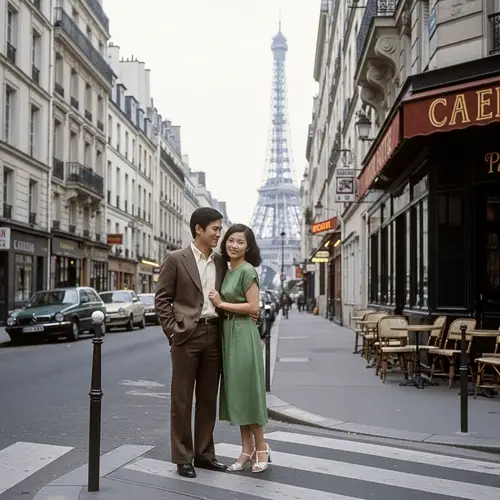 Loving Couple in Paris 1975: A Timeless Moment