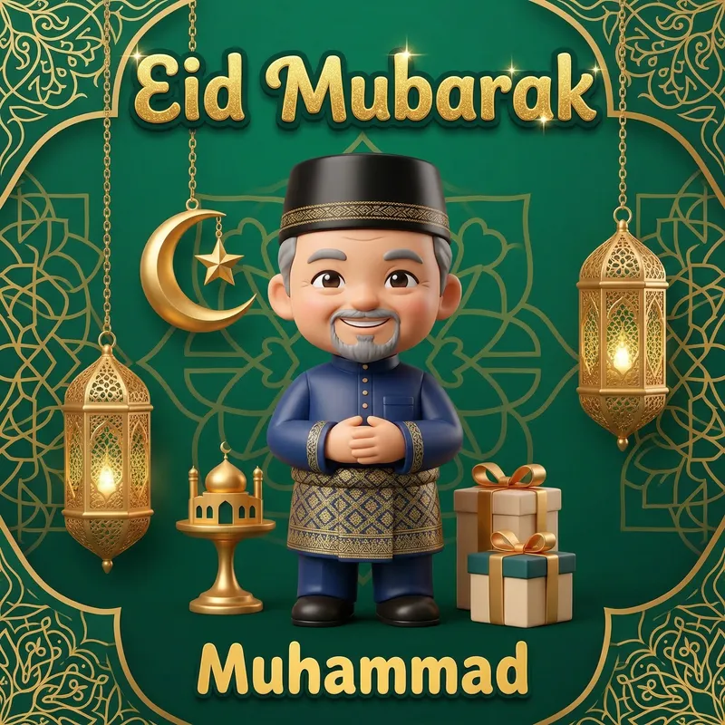 Cute Eid Mubarak Greeting Card Design