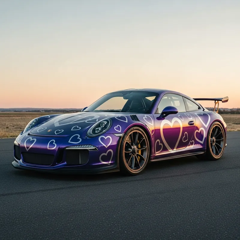 Sleek Black & Purple Porsche 911 GT3 RS with Hearts