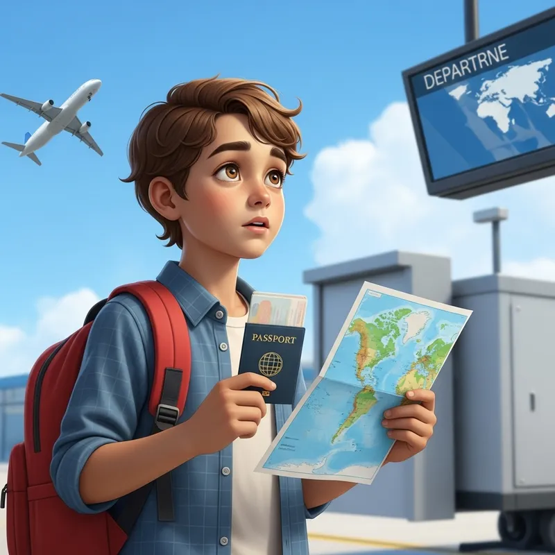 Young Hispanic Boy Embarking on Journey Abroad