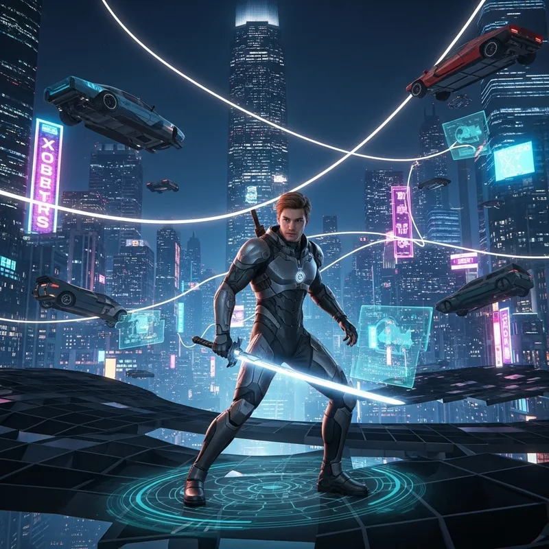 Sci-Fi Swordsman | Futuristic Urban Digital Art