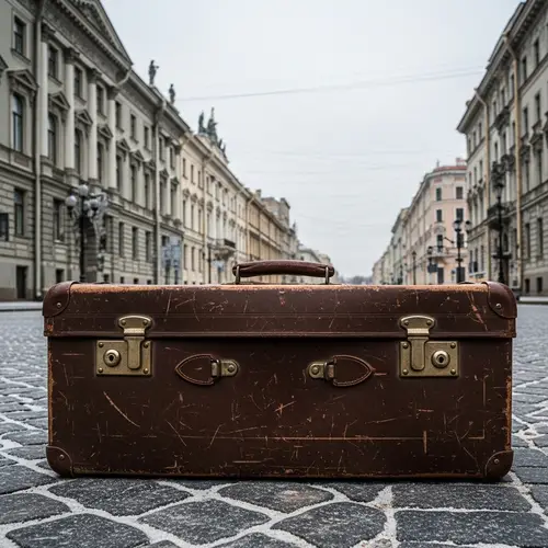 Vintage Leather Suitcase in Leningrad | Historic Streets View