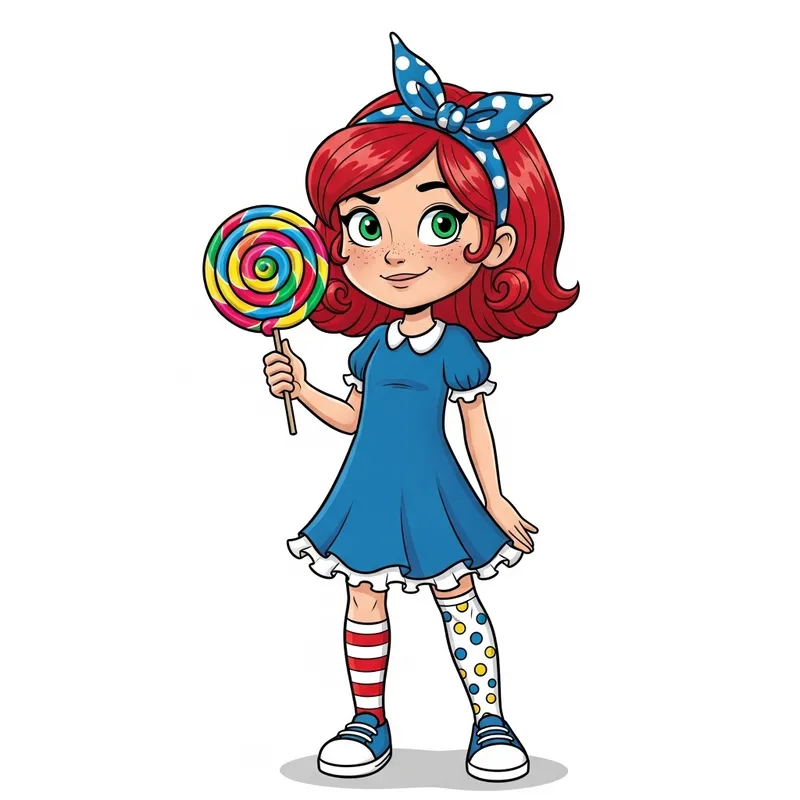 Comic Book Girl Character with Red Hair and Lollipop Comic Book Girl Character with Red Hair and Lollipop