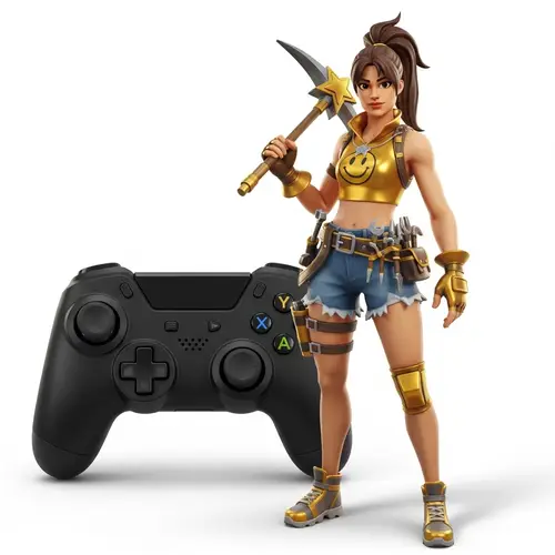 Golden Video Game Character with Star Pickaxe