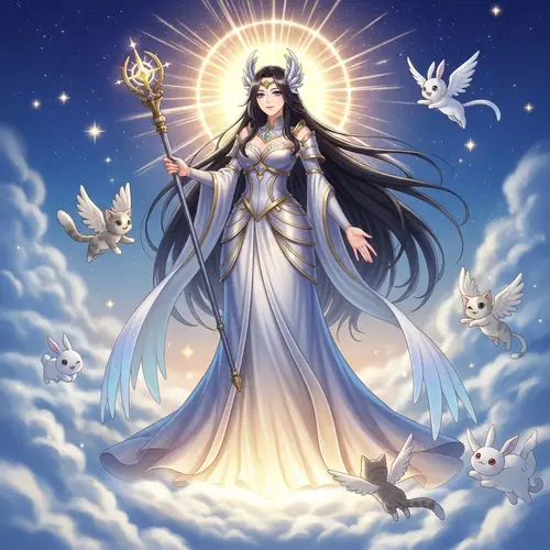 Anime Goddess - Heavenly Anime-Style Character with Celestial Scepter