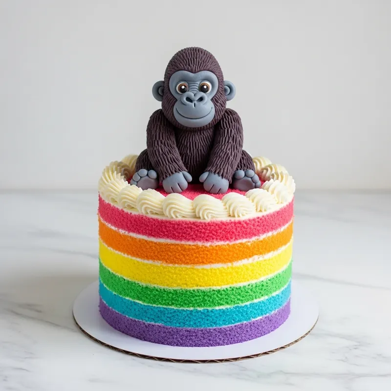 Cute Baby Gorilla Themed Rainbow Cake Delight