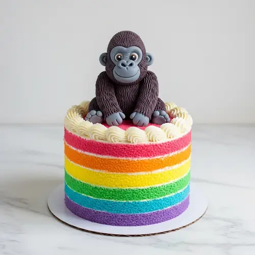 Cute Baby Gorilla Themed Rainbow Cake Delight