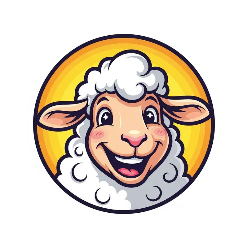 Jovial Sheep Head Cartoon Logo with Smiling Expression