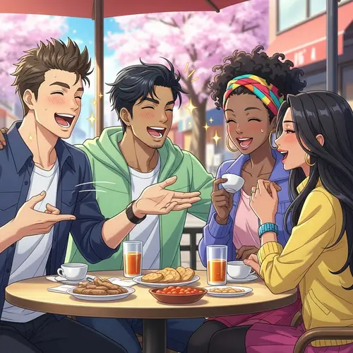 Anime Style Group of Friends Sharing a Memorable Moment