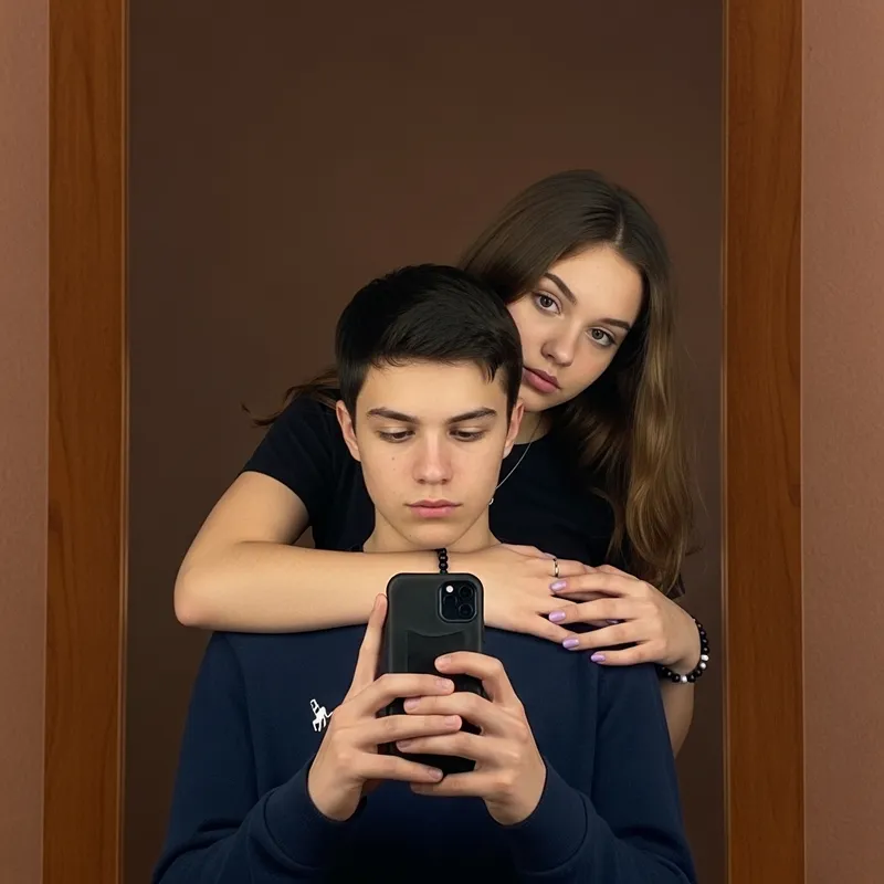 Serious Reflection: A Boy and Girl in the Mirror