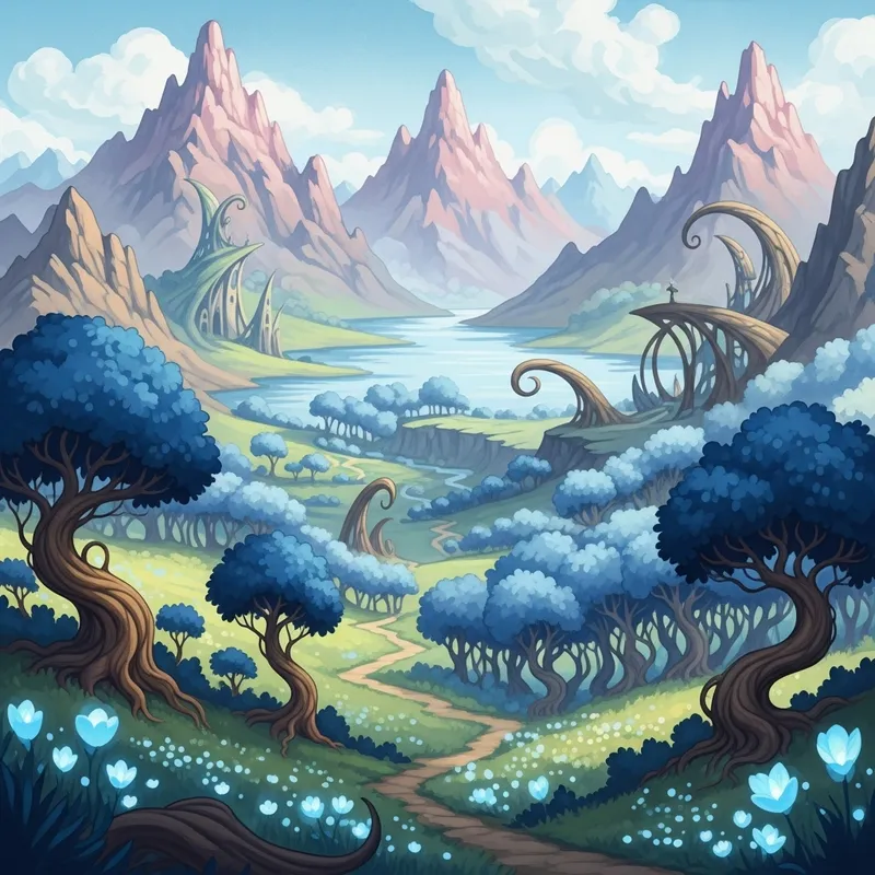 Whimsical Watercolor Fantasy Landscape | Enchanting Artwork