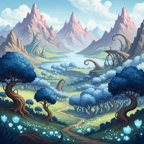 Whimsical Watercolor Fantasy Landscape Painting