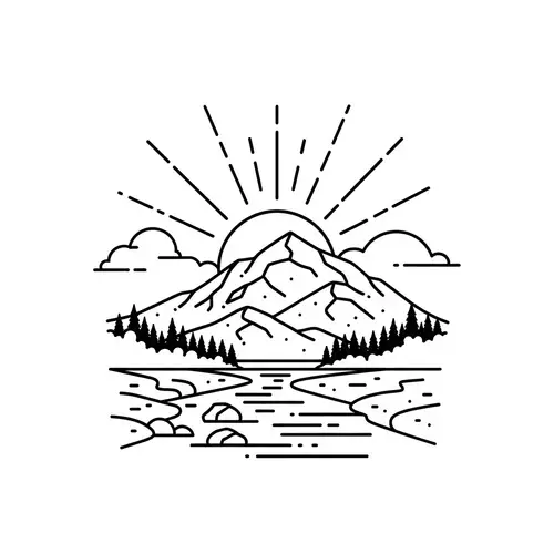Minimalist Nature Art: Serene River & Mountain Scene