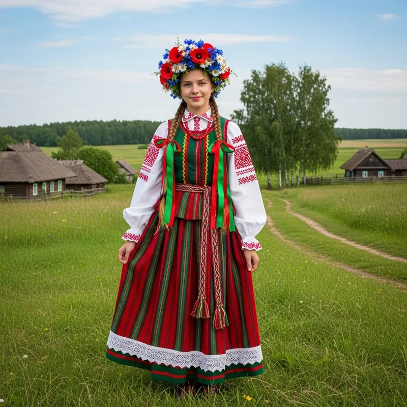 Belarusian Girl in Traditional Costume: Rich, Vibrant Colors