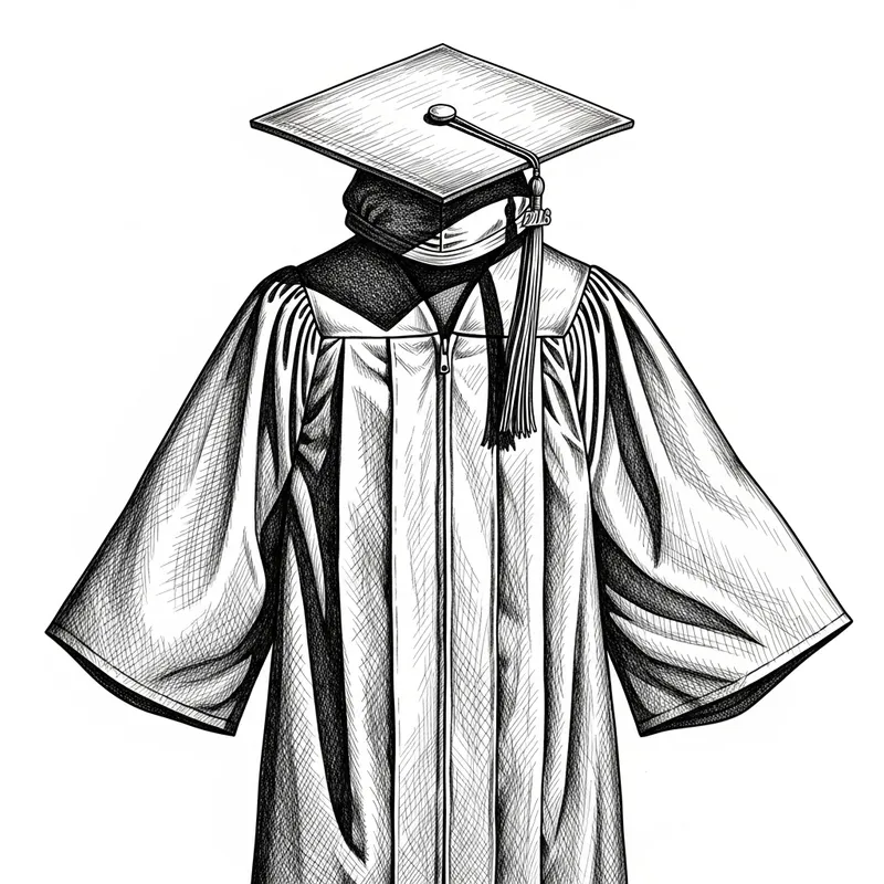 Graduation Cap and Gown - Black and White Art