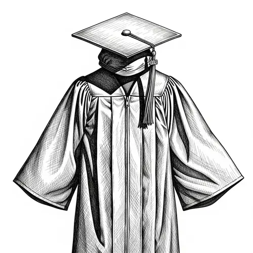 Graduation Cap and Gown - Black and White Art