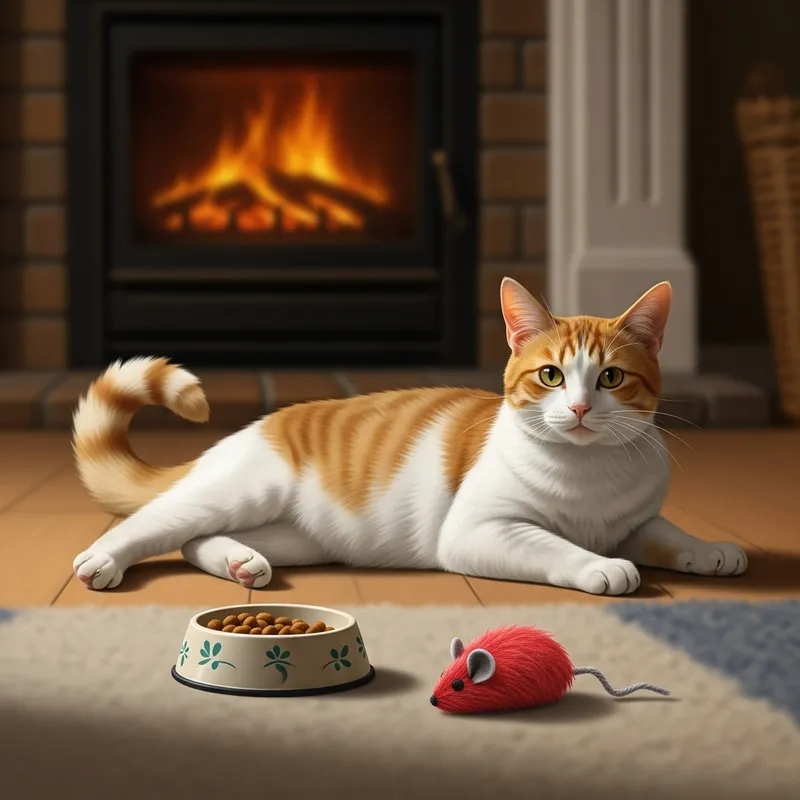 Detailed Image of a House Cat Lounging Lazily - Cozy Living Room Setting