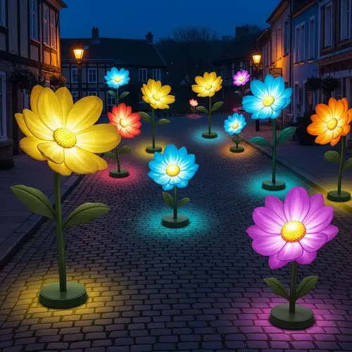Enchanting Flower Street Lights - Serene Nighttime Ambiance