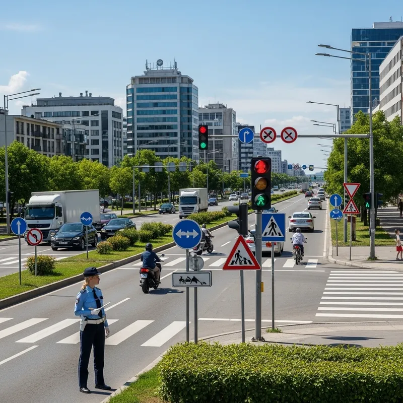Bustling City Traffic: Traffic Laws Strictly Enforced