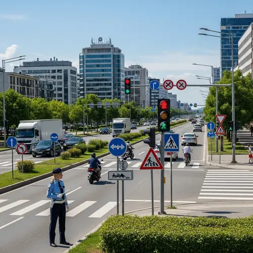 Daytime City Traffic: Law-Abiding Vehicles & Pedestrians