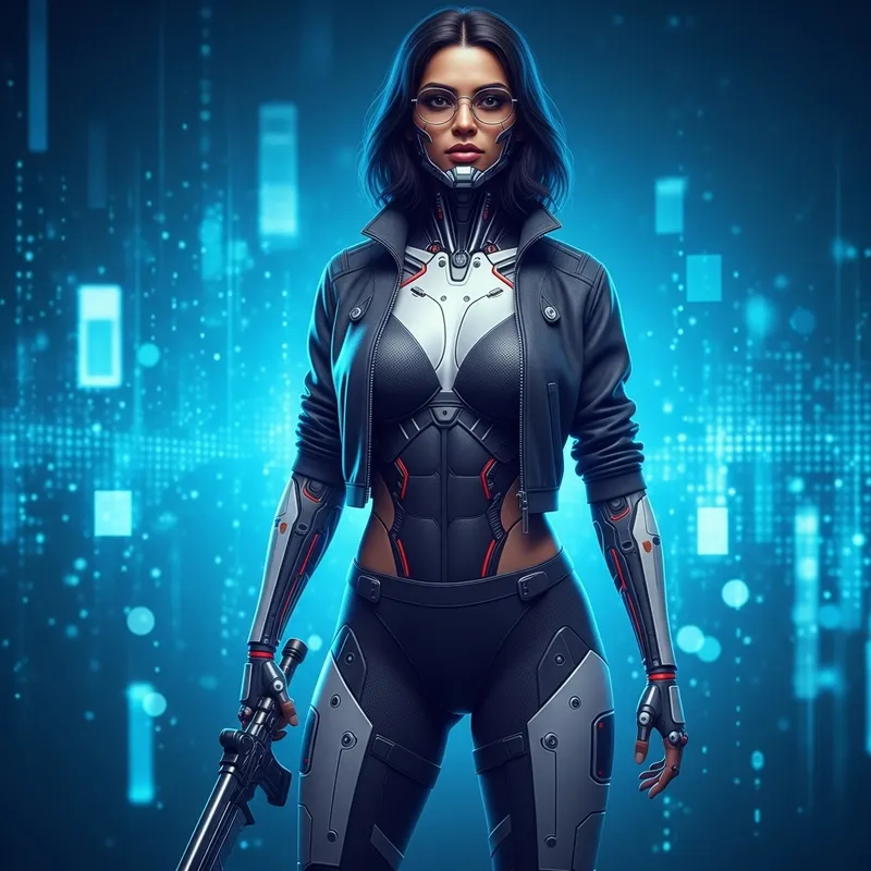 Futuristic Cybernetic Female Warrior: Conquer the Digital Realm