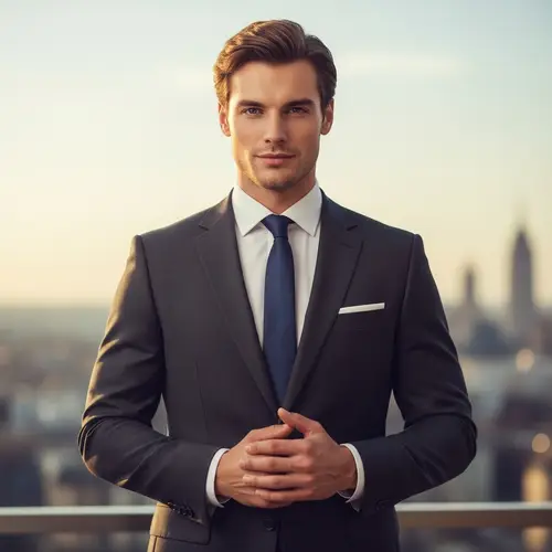 Tall 25-Year-Old Man in Formal Suit with Brown Hair | Website Name