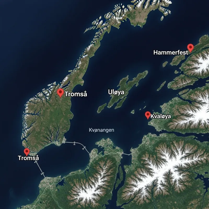 Satellite View of Tromsø, Uløya, Hammerfest | Norway Map