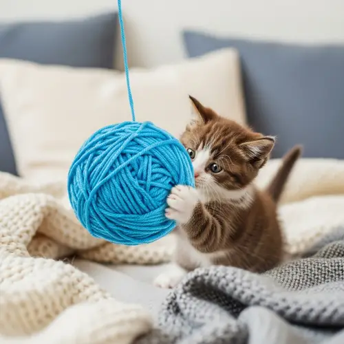 Cute Kitten Playing with Blue Yarn | Cozy Home Setting