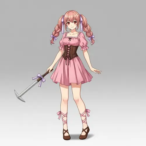 Young Woman with Strawberry Blonde Hair and Lavender Ribbons in Loops