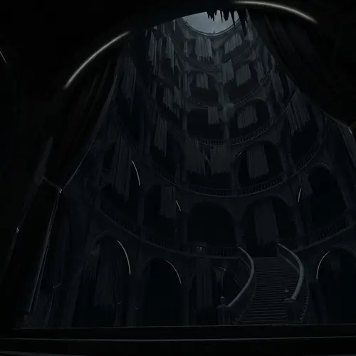 Dark Night in Derelict Castle: Eerie Interior View