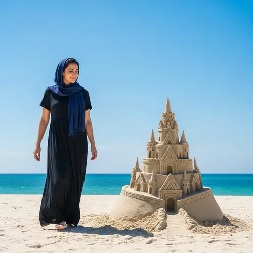 Pristine Shoreline & Towering Sand Castle: A Captivating Encounter