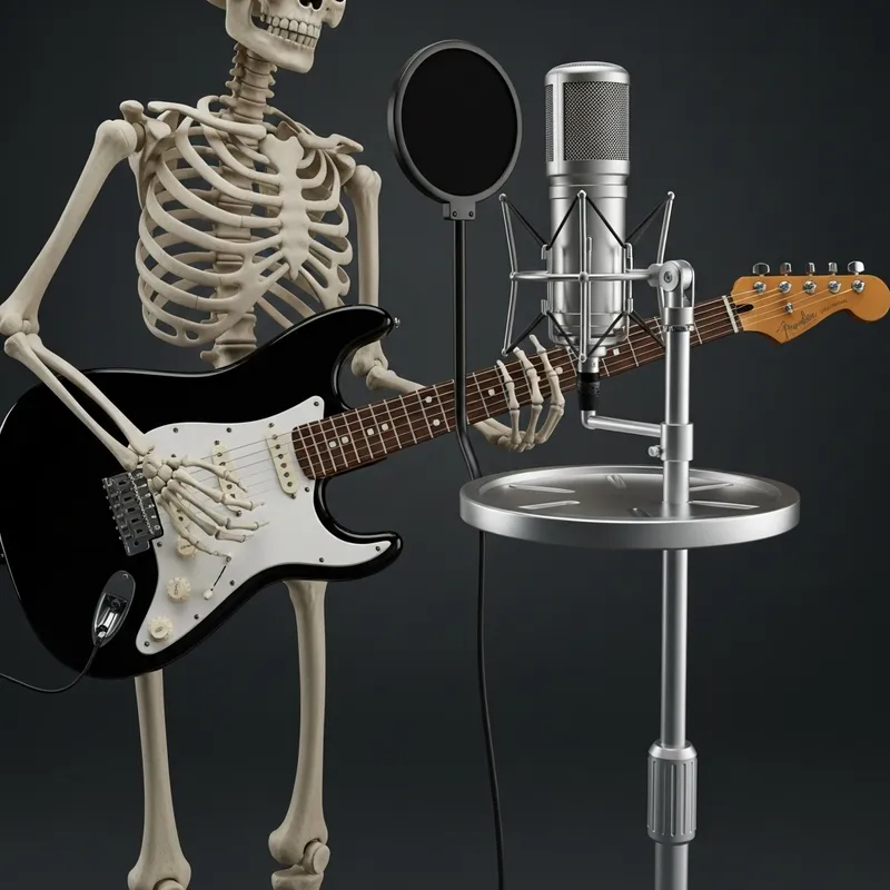 Skeleton Musician: Midnight Serenade with Black Stratocaster