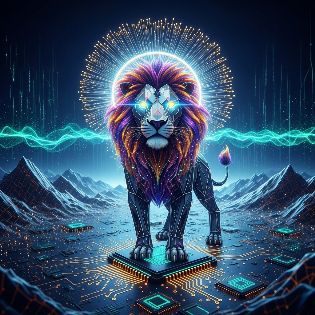 Cyberpunk Majestic Male Lion with Neon Lights | AI Art Generator