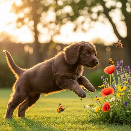 Playful Brown Puppy in Beautiful Backyard