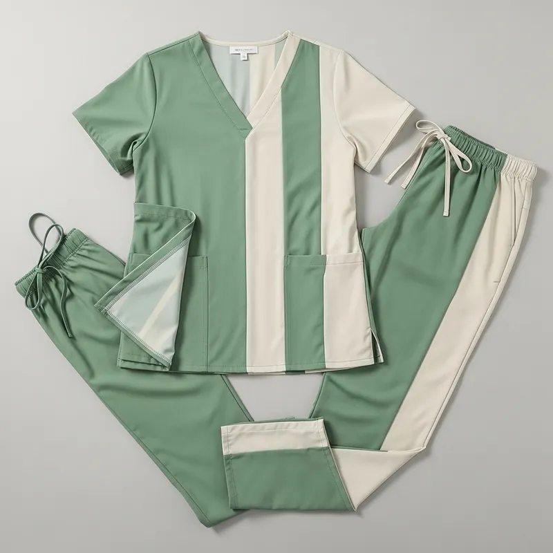 Reversible Sage Green and Cream Scrub Suit with Pockets