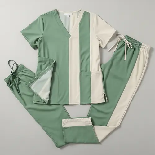 Reversible Scrub Suit with Two Side Pockets in Sage Green and Cream