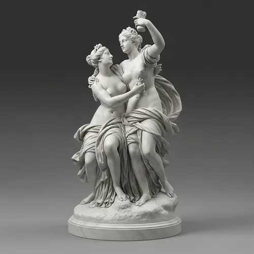 Baroque-style 3D Sculpture of Two Women in Marble | Art pre-1912